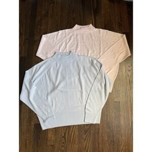 Lot Of 2 Vintage Maggie Lawrence Mock Neck Sweaters Pink Blue L